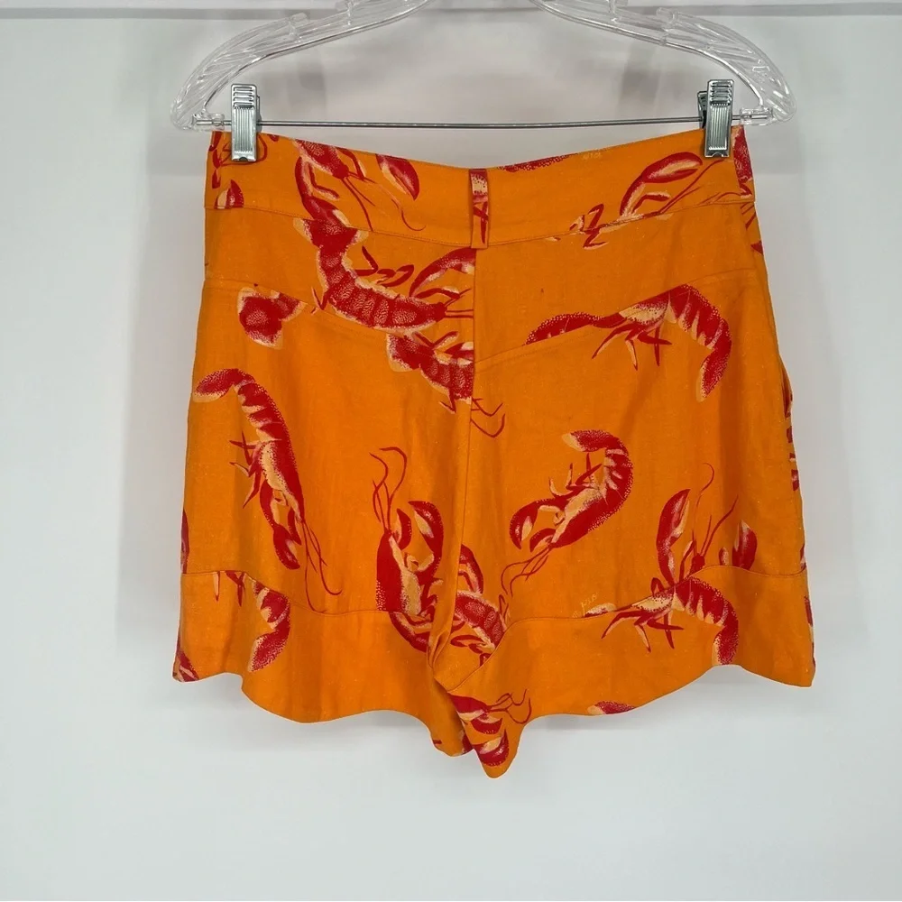 Farm Rio Orange Linen Blend Lobster Vacation Preppy Scalloped Shorts Small - Picture 5 of 5